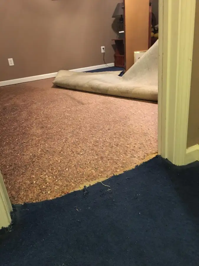 Carpet pad removal revealing water damage during Water Mitigation Services in Lake Wylie